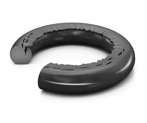 Black o-ring that has ragged edges on low pressure side